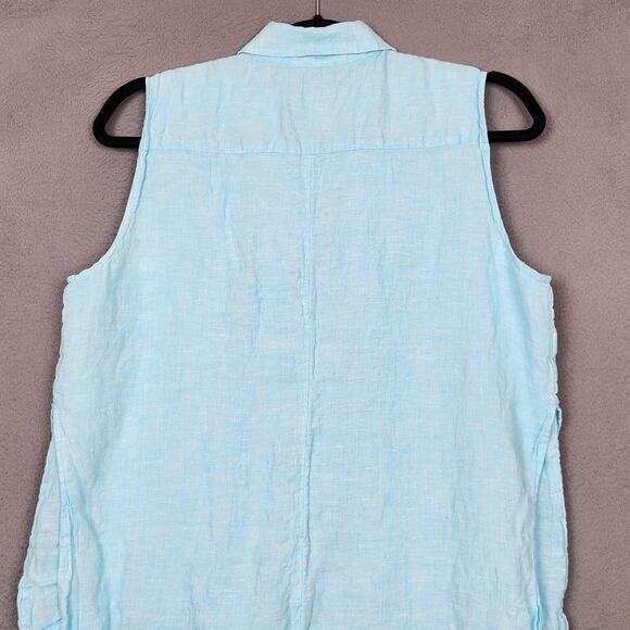 Chico's Linen Shirt Womens Large Size 2 Blue Sleeveless Button Front Tunic Lined - Picture 7 of 12